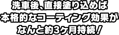 洗車後、直接塗り込めば、本格的なコーティング効果がなんと約3ヶ月持続！